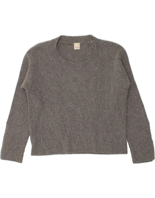 PINKO Womens Crop Boat Neck Jumper Sweater UK 6 XS Grey Wool