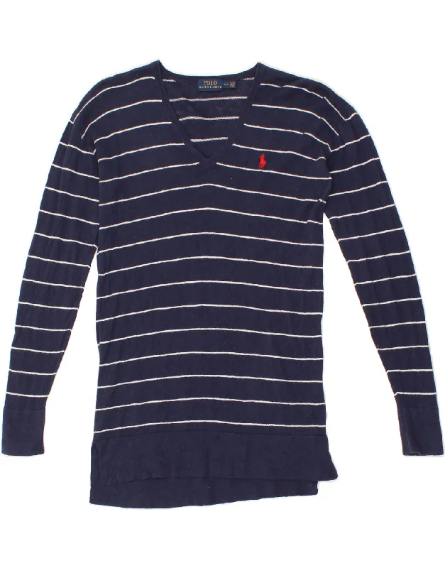 POLO RALPH LAUREN Womens V-Neck Jumper Sweater UK 10 Small Navy Blue Soft Cozy Warm