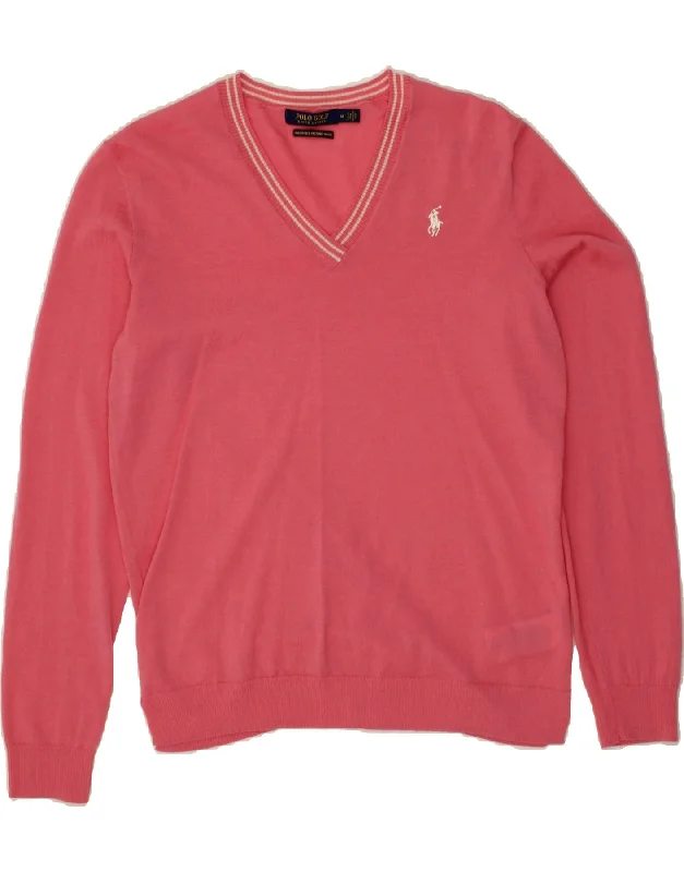 POLO RALPH LAUREN Womens V-Neck Jumper Sweater UK 14 Medium Pink Open Front Closed Front Wrap Front POLO RALPH LAUREN Womens V-Neck Jumper Sweater UK 14 Medium Pink Open Front Closed Front Wrap Front