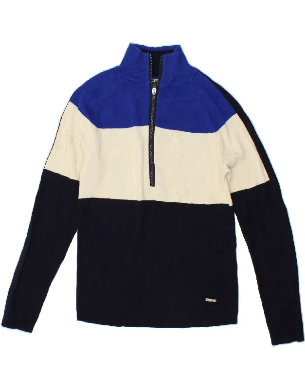 POLO RALPH LAUREN Womens Zip Neck Jumper Sweater UK 12 Medium Blue Polka Dot Checkered Tartan