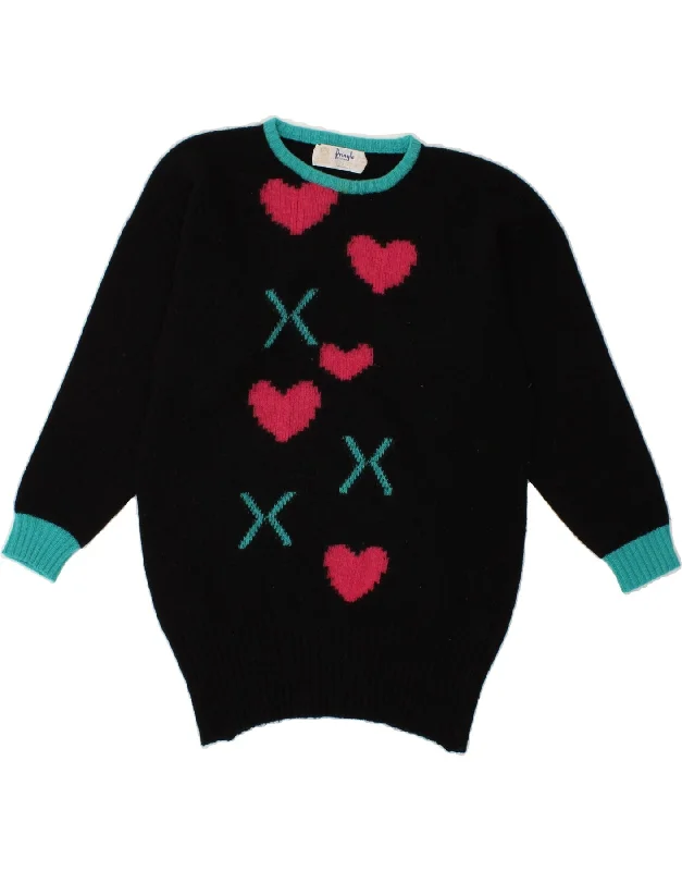 PRINGLE Womens Graphic Crew Neck Jumper Sweater UK 14 Medium Black Heart Transparent Opaque Sheer