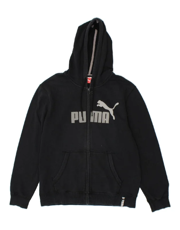 PUMA Mens Graphic Zip Hoodie Sweater Large Black Oversized Loose Flowy
