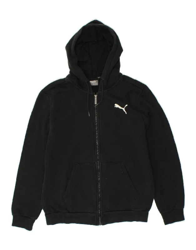 PUMA Mens Zip Hoodie Sweater Small Black Cotton Herringbone Houndstooth Plaid