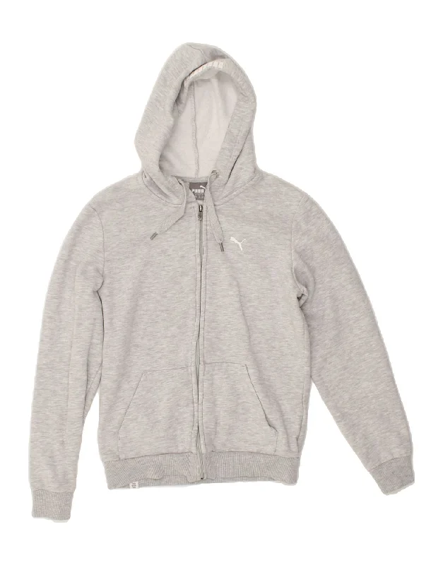 PUMA Womens Graphic Zip Hoodie Sweater UK 10 Small Grey Cotton Velvet Chenille Corduroy