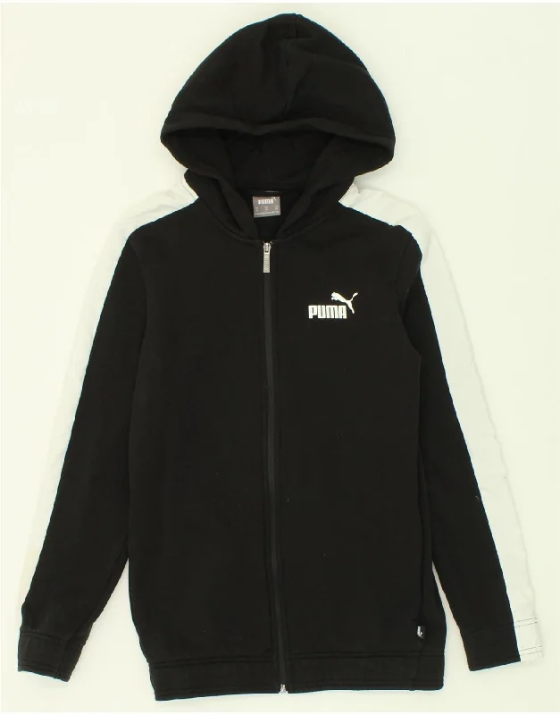 PUMA Womens Graphic Zip Hoodie Sweater UK 6 XS Black Colourblock Cotton Lace Blend Ribbed Blend Corduroy Blend