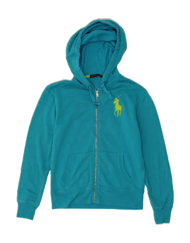 RALPH LAUREN Girls Zip Hoodie Sweater 10-11 Years Medium Blue Cotton