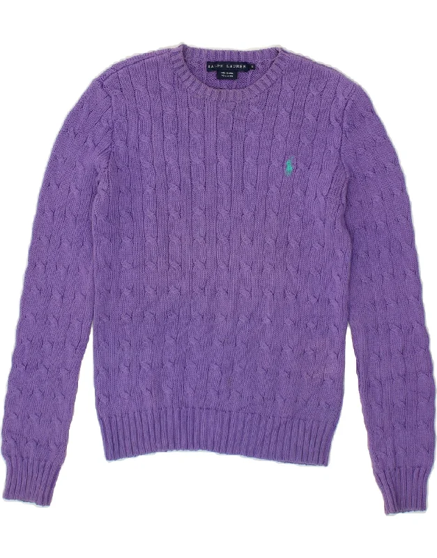 RALPH LAUREN Womens Crew Neck Jumper Sweater UK 10 Small Purple Cotton