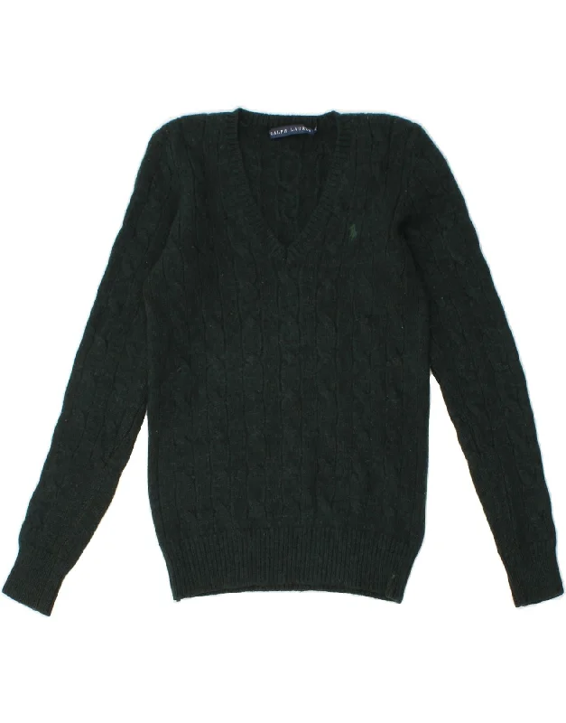 RALPH LAUREN Womens V-Neck Jumper Sweater UK 12 Medium Green Wool Wool Sweater Cotton Sweater Cashmere Sweater