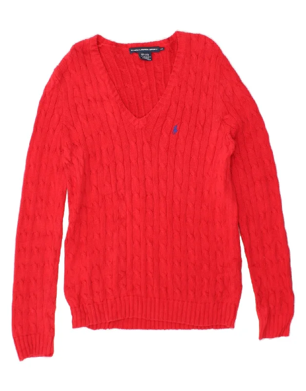 RALPH LAUREN Womens V-Neck Jumper Sweater UK 16 Large Red