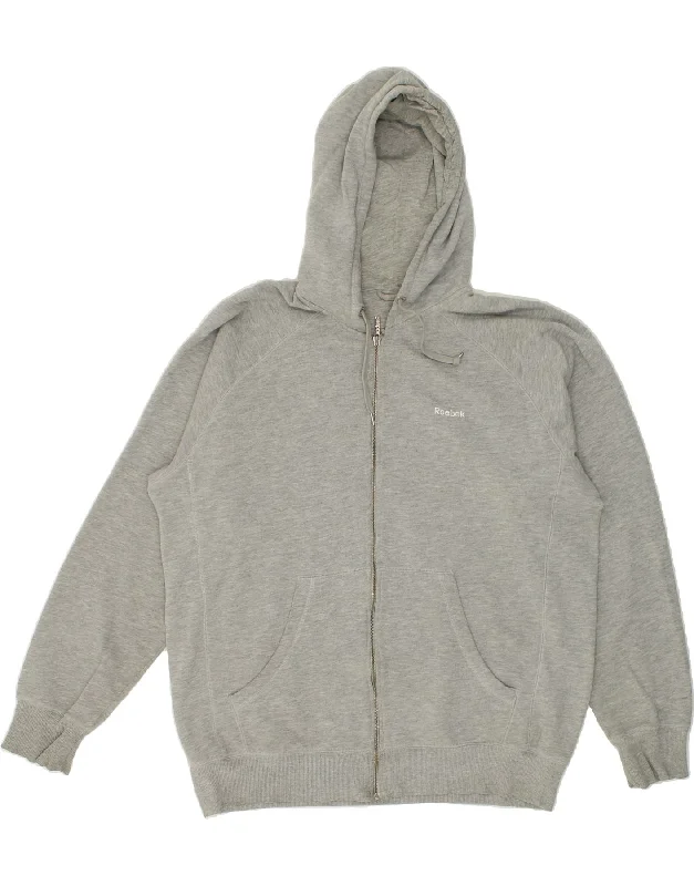 REEBOK Mens Zip Hoodie Sweater XL Grey Cotton