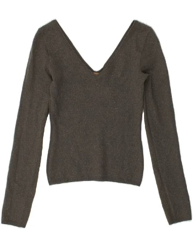 RICHMOND Womens Crop Graphic V-Neck Jumper Sweater IT 42 Medium Grey