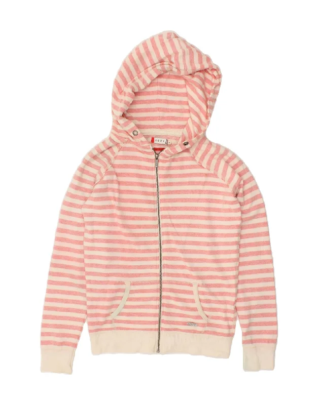 ROXY Womens Zip Hoodie Sweater UK 10 Small Pink Striped Chenille Blend Fleece Blend Nylon Blend ROXY Womens Zip Hoodie Sweater UK 10 Small Pink Striped Chenille Blend Fleece Blend Nylon Blend
