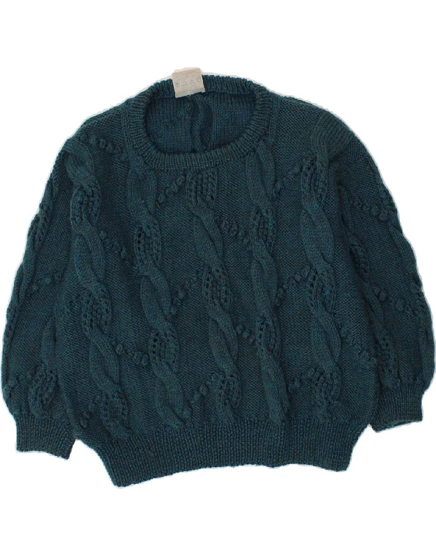 SHELEEN Womens Crew Neck Jumper Sweater UK 20 2XL Blue New Wool Solid Print Embellished