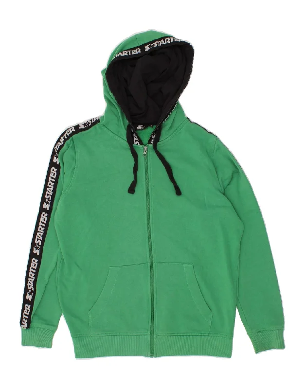 STARTER Mens Graphic Zip Hoodie Sweater Small Green Wool Fabric Cashmere Fabric Tweed Fabric