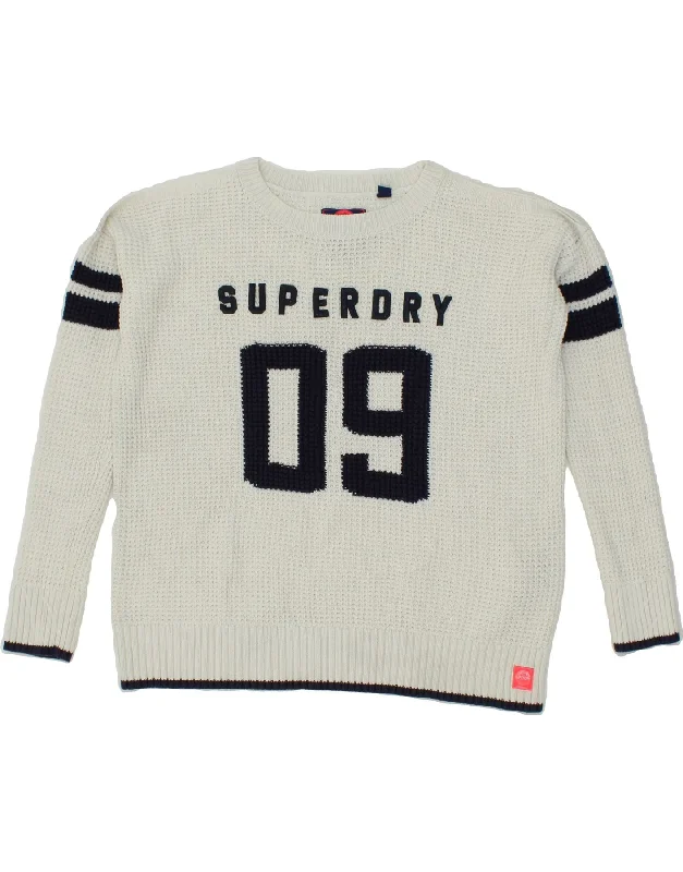 SUPERDRY Womens Oversized Graphic Crew Neck Jumper Sweater UK 6 XS White