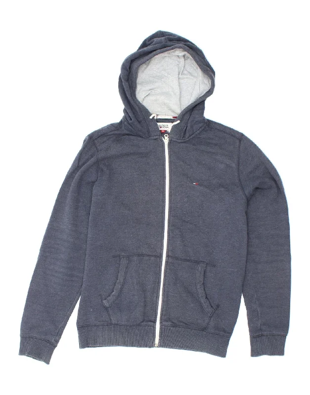 TOMMY HILFIGER Mens Zip Hoodie Sweater Medium Navy Blue Cotton Stretchy Elastic Breathable