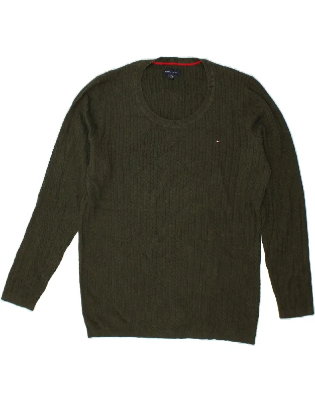TOMMY HILFIGER Womens Boat Neck Jumper Sweater UK 20 2XL Green Cotton Striped Floral Plaid