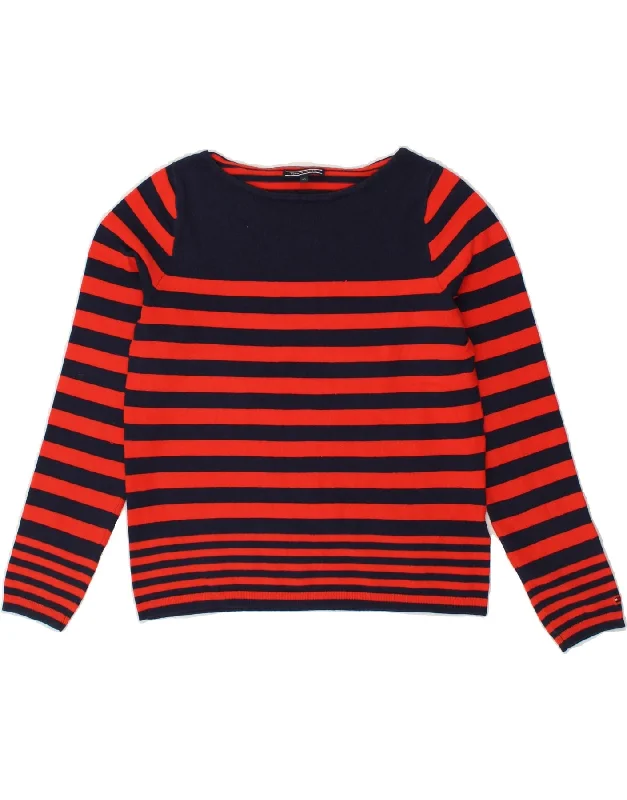 TOMMY HILFIGER Womens Boat Neck Jumper Sweater UK 6 XS Red Striped Cotton Jersey Fabric Tulle Fabric Batik Fabric