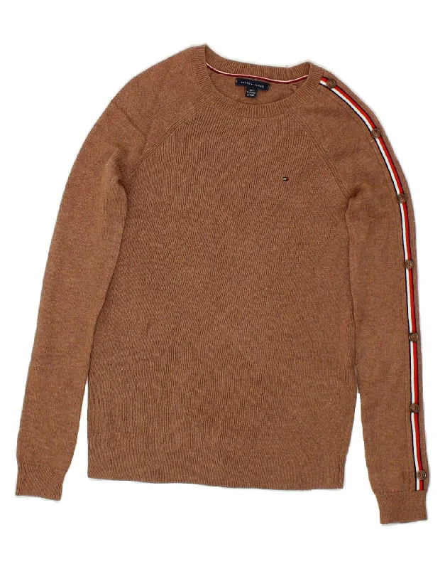 TOMMY HILFIGER Womens Loose Fit Crew Neck Jumper Sweater UK 2 2XS Brown Elegant Classic Vintage TOMMY HILFIGER Womens Loose Fit Crew Neck Jumper Sweater UK 2 2XS Brown Elegant Classic Vintage