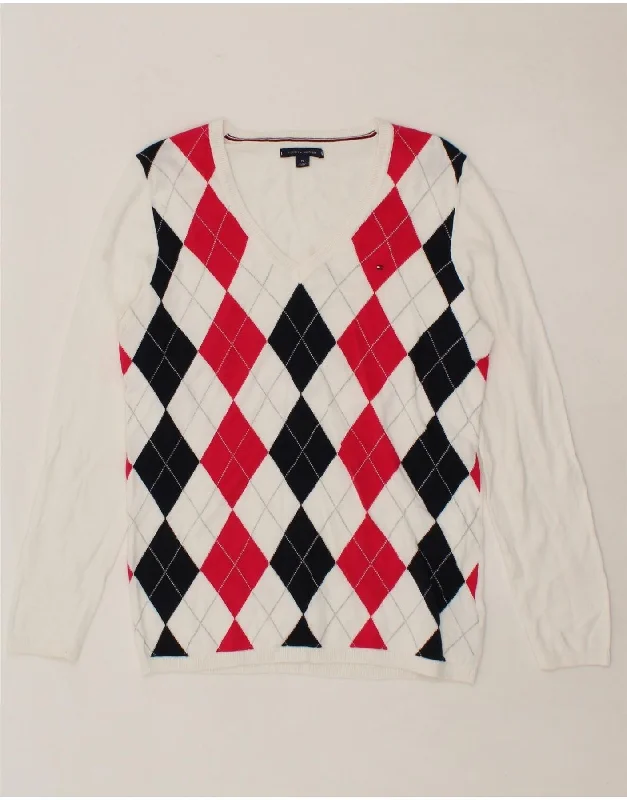 TOMMY HILFIGER Womens V-Neck Jumper Sweater UK 14 Medium White Faux Fur Fabric Real Fur Fabric Shearling Fabric TOMMY HILFIGER Womens V-Neck Jumper Sweater UK 14 Medium White Faux Fur Fabric Real Fur Fabric Shearling Fabric