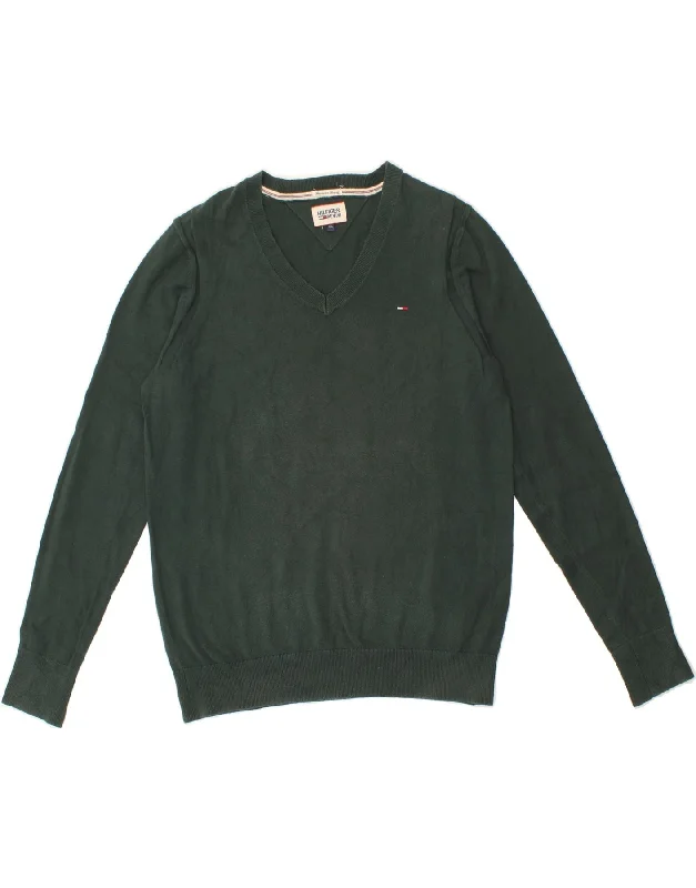 TOMMY HILFIGER Womens V-Neck Jumper Sweater UK 18 XL Green Cotton Cable Knit Ribbed Knit Lace Knit TOMMY HILFIGER Womens V-Neck Jumper Sweater UK 18 XL Green Cotton Cable Knit Ribbed Knit Lace Knit