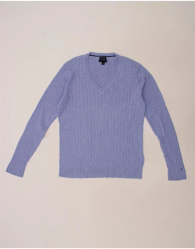 TOMMY HILFIGER Womens V-Neck Jumper Sweater UK 18 XL Purple Cotton Front Pockets Side Pockets Patch Pockets TOMMY HILFIGER Womens V-Neck Jumper Sweater UK 18 XL Purple Cotton Front Pockets Side Pockets Patch Pockets