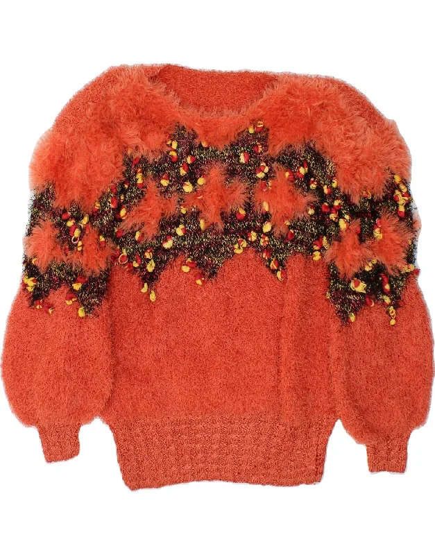 VINTAGE Womens 3/4 Sleeve Boat Neck Jumper Sweater UK 16 Large Orange Stylish Fashionable Trendy VINTAGE Womens 3/4 Sleeve Boat Neck Jumper Sweater UK 16 Large Orange Stylish Fashionable Trendy