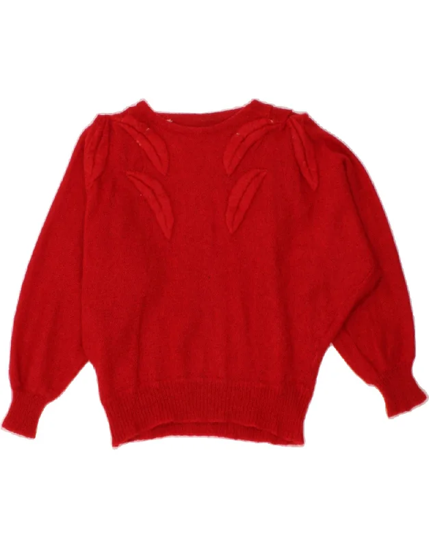 VINTAGE Womens 3/4 Sleeve Boat Neck Jumper Sweater UK 16 Large Red Fitted Loose Oversized VINTAGE Womens 3/4 Sleeve Boat Neck Jumper Sweater UK 16 Large Red Fitted Loose Oversized