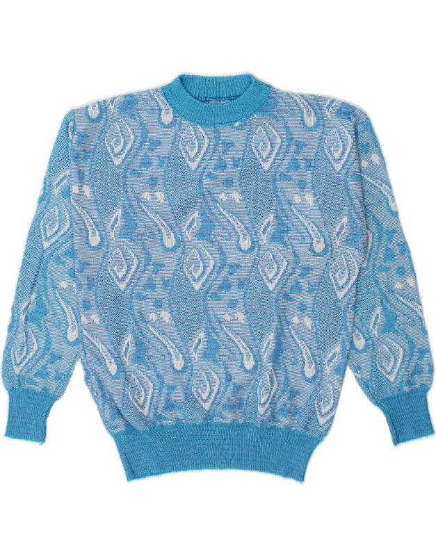 VINTAGE Womens Abstract Pattern Crew Neck Jumper Sweater EU 38 Medium Blue