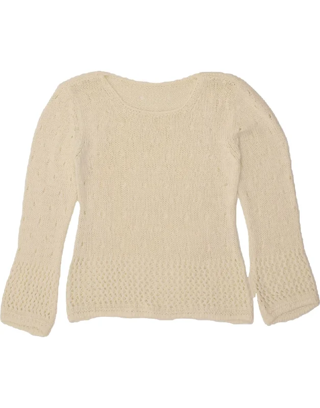 VINTAGE Womens Boat Neck Jumper Sweater UK 10 Small Off White Boxy Sweater Fitted Sweater A-Line VINTAGE Womens Boat Neck Jumper Sweater UK 10 Small Off White Boxy Sweater Fitted Sweater A-Line