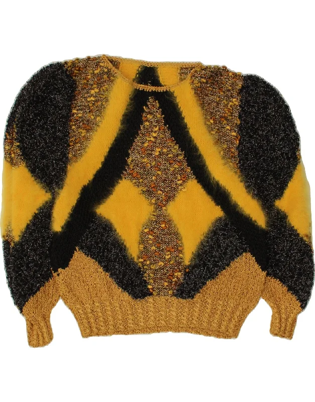 VINTAGE Womens Boat Neck Jumper Sweater UK 14 Large Yellow Colourblock Mesh Sweater Canvas Denim VINTAGE Womens Boat Neck Jumper Sweater UK 14 Large Yellow Colourblock Mesh Sweater Canvas Denim