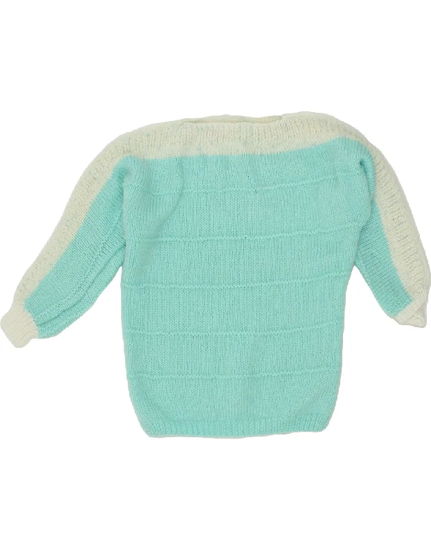 VINTAGE Womens Boat Neck Jumper Sweater UK 14 Medium Turquoise Colourblock