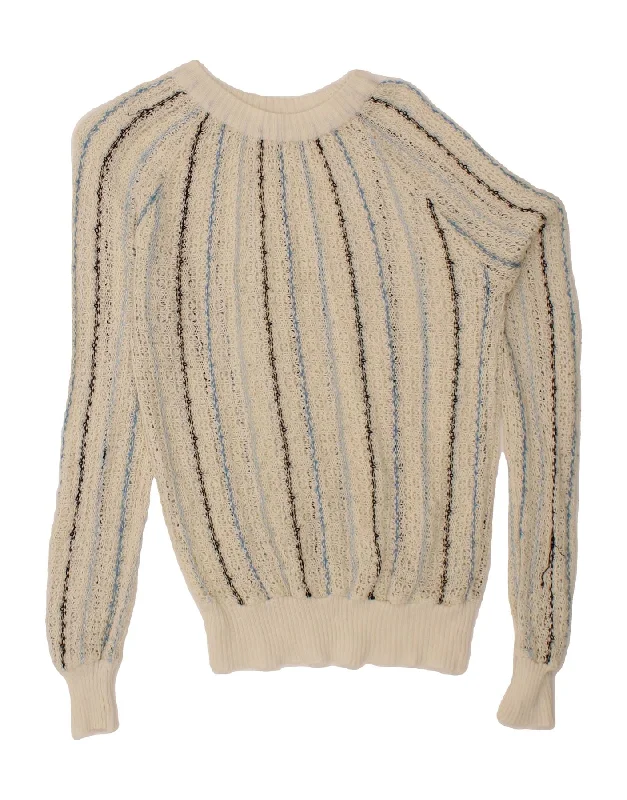 VINTAGE Womens Boat Neck Jumper Sweater UK 14 Medium White Striped Solid Color Striped Floral Print VINTAGE Womens Boat Neck Jumper Sweater UK 14 Medium White Striped Solid Color Striped Floral Print