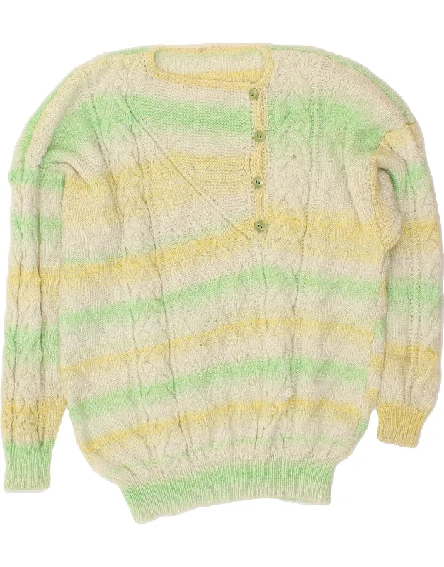 VINTAGE Womens Boat Neck Jumper Sweater UK 16 Large Green Striped