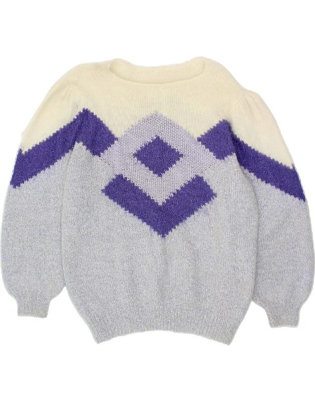 VINTAGE Womens Boat Neck Jumper Sweater UK 16 Large Purple Argyle/Diamond