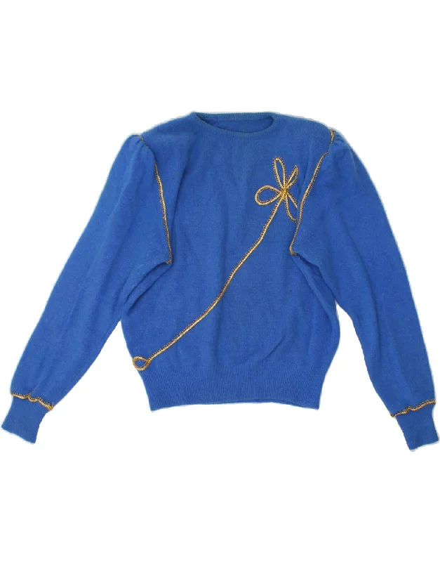 VINTAGE Womens Crew Neck Jumper Sweater IT 50 XL Blue Wool Thin Thick Dense