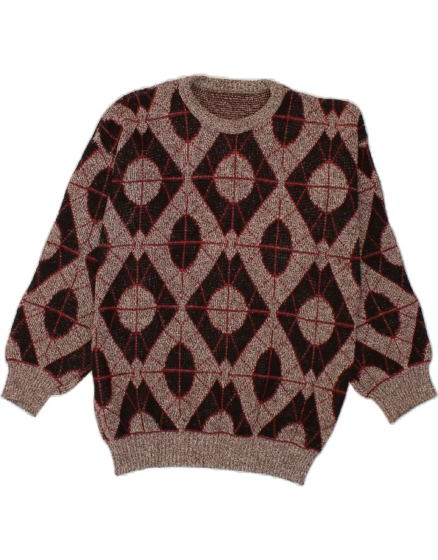 VINTAGE Womens Crew Neck Jumper Sweater IT 50 XL Burgundy Argyle/Diamond Lace Blend Ribbed Blend Corduroy Blend VINTAGE Womens Crew Neck Jumper Sweater IT 50 XL Burgundy Argyle/Diamond Lace Blend Ribbed Blend Corduroy Blend