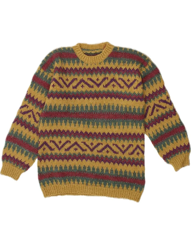 VINTAGE Womens Crew Neck Jumper Sweater UK 10 Small Yellow Fair Isle Jersey Fabric Tulle Fabric Batik Fabric