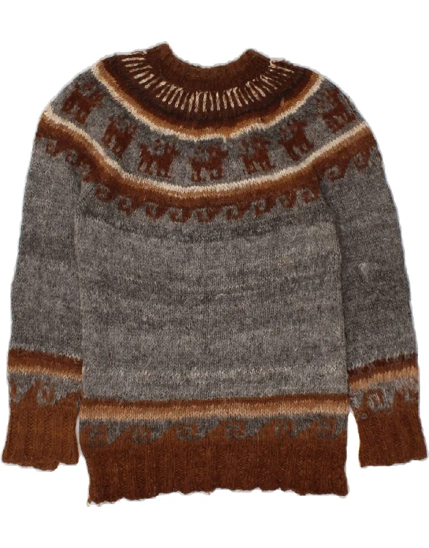VINTAGE Womens Crew Neck Jumper Sweater UK 12 Medium Grey Fair Isle Terry Blend Velvet Blend Canvas Blend VINTAGE Womens Crew Neck Jumper Sweater UK 12 Medium Grey Fair Isle Terry Blend Velvet Blend Canvas Blend
