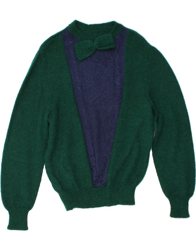 VINTAGE Womens Crew Neck Jumper Sweater UK 14 Large Green Colourblock Jersey Fabric Tulle Fabric Batik Fabric