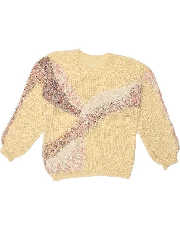 VINTAGE Womens Crew Neck Jumper Sweater UK 14 Medium Beige Rayon Fabric Velvet Fabric Corduroy Fabric