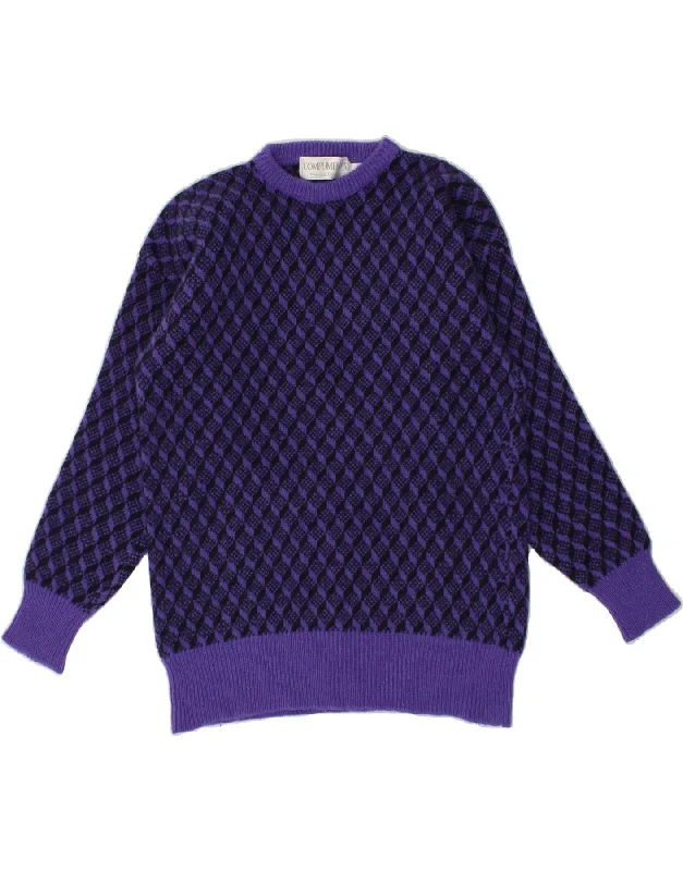 VINTAGE Womens Crew Neck Jumper Sweater UK 14 Medium Purple Check New Wool