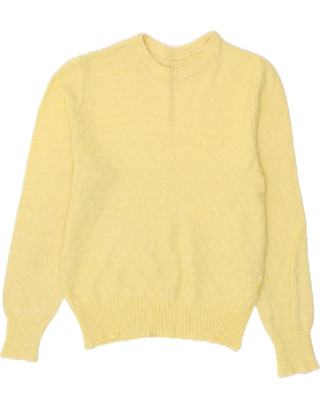 VINTAGE Womens Crew Neck Jumper Sweater UK 14 Medium Yellow Embroidered Appliqued Beaded