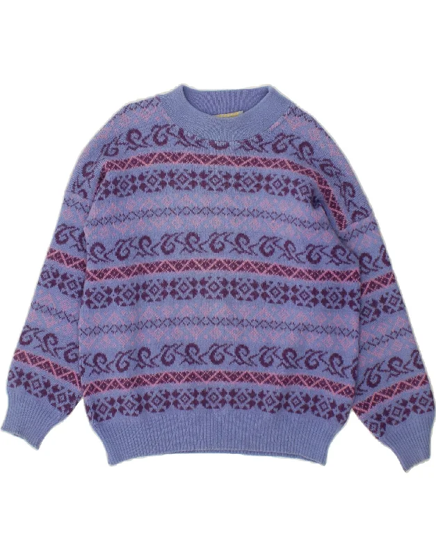 VINTAGE Womens Crew Neck Jumper Sweater UK 16 Large Purple Fair Isle Denim Fabric Leather Fabric Suede Fabric