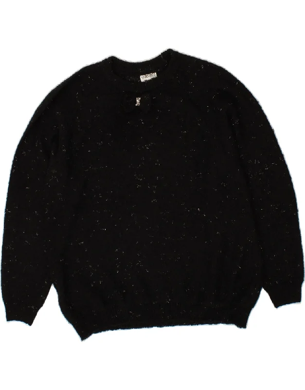 VINTAGE Womens Crew Neck Jumper Sweater UK 18 XL Black Flecked