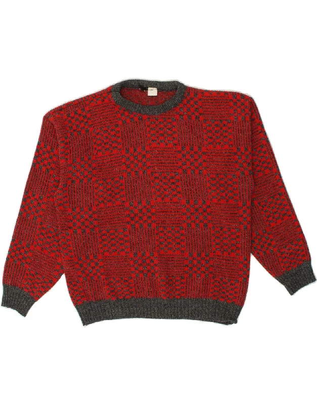 VINTAGE Womens Crew Neck Jumper Sweater UK 22 2XL Red Check Acrylic