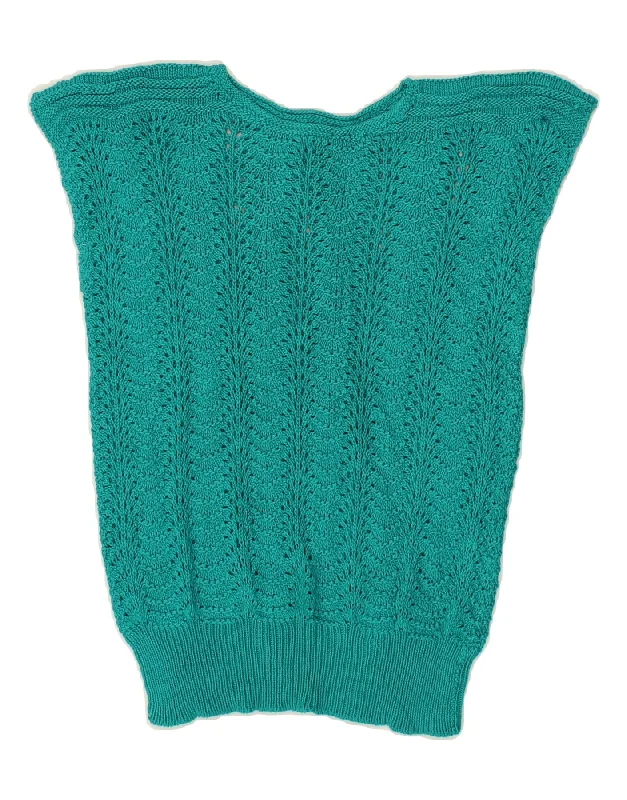 VINTAGE Womens Crop Crew Neck Jumper Sweater UK 10 Small Turquoise Stretchy Elastic Breathable VINTAGE Womens Crop Crew Neck Jumper Sweater UK 10 Small Turquoise Stretchy Elastic Breathable