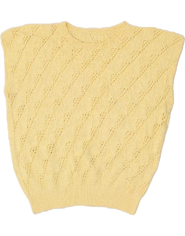 VINTAGE Womens Crop Crew Neck Jumper Sweater UK 16 Large Yellow Machine Wash Dry Clean Hand Wash VINTAGE Womens Crop Crew Neck Jumper Sweater UK 16 Large Yellow Machine Wash Dry Clean Hand Wash