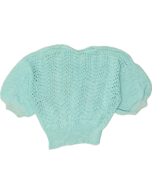 VINTAGE Womens Crop Short Sleeve Crew Neck Jumper Sweater UK 16 Large Blue Terry Terry Cloth Terry Knit VINTAGE Womens Crop Short Sleeve Crew Neck Jumper Sweater UK 16 Large Blue Terry Terry Cloth Terry Knit