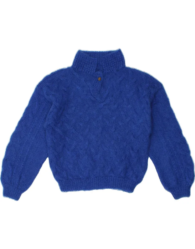 VINTAGE Womens Crop Turtle Neck Jumper Sweater UK 10 Small Blue Sweater Knitwear Pullover